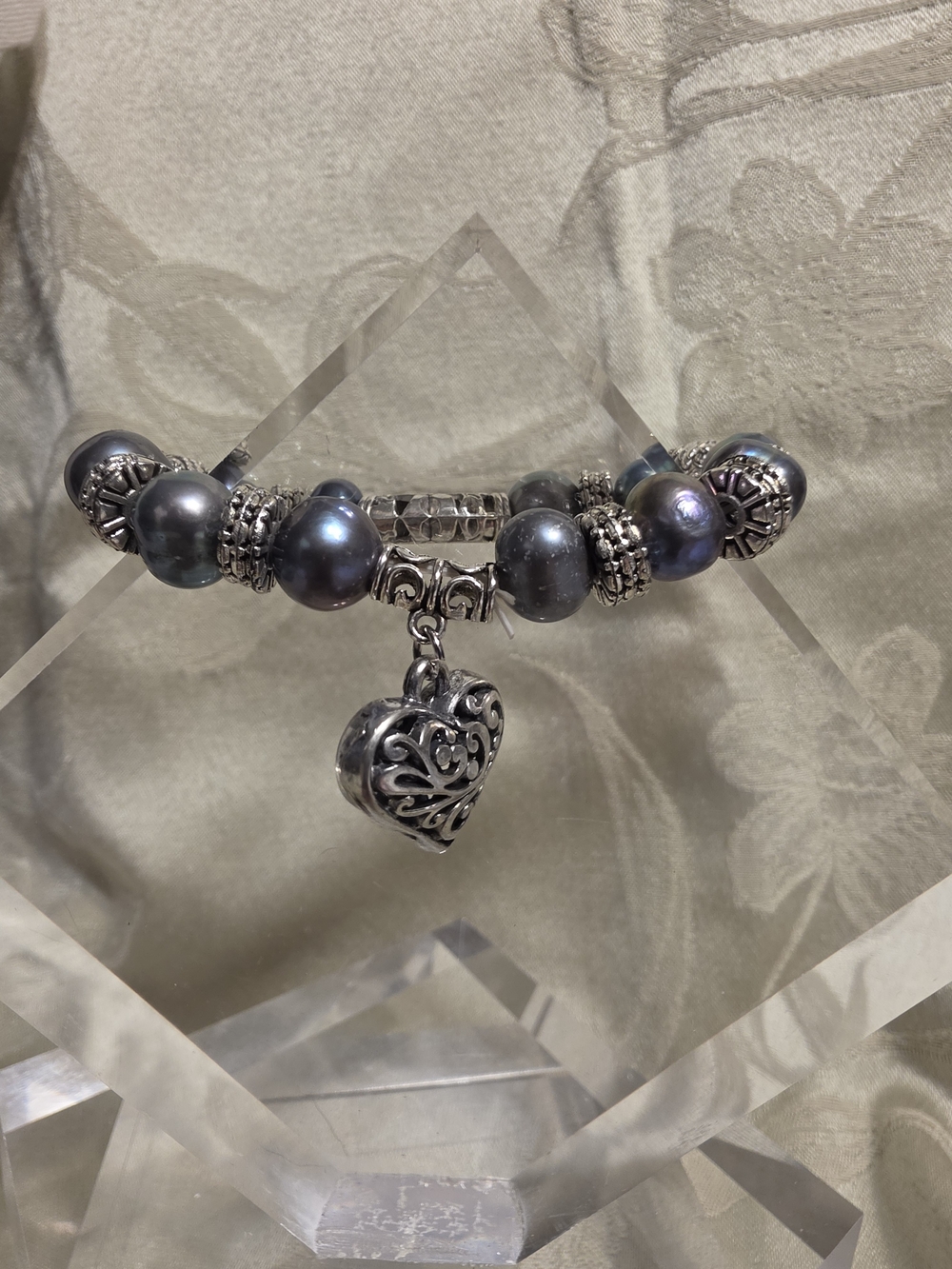 #1364 Silver & Faux Pearl Bracelet